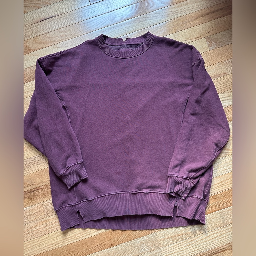 Aerie Oversized Burgundy Distressed Crewneck